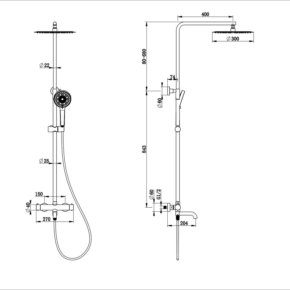 Душевая система с термостатом WONZON & WOGHAND STICK, Хром (WW-88739903-CR)