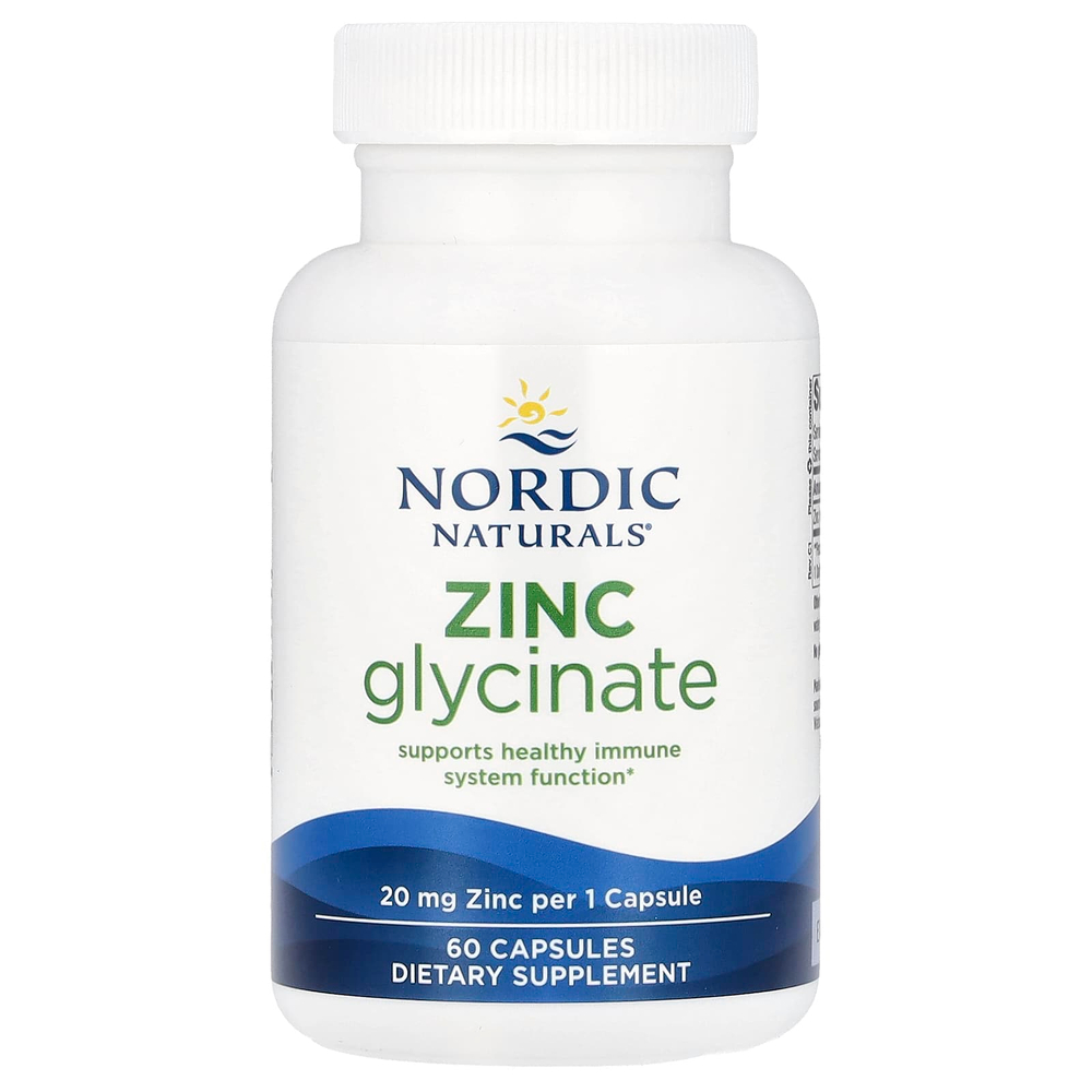 Nordic Naturals, глицинат цинка, 20 мг, 60 капсул