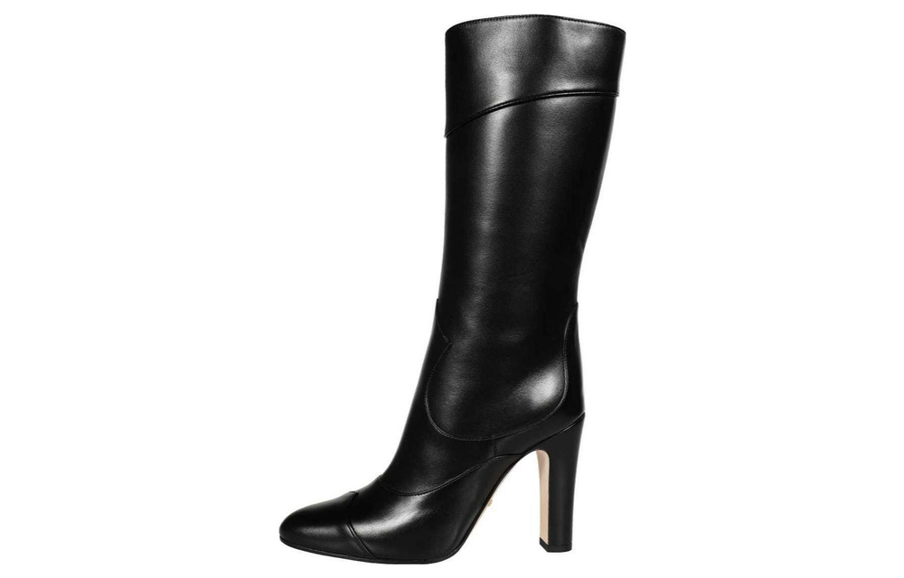 GUCCI Leather Chunky Heel Knee high Boots Women"s Black