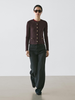 Massimo Dutti Вязаный кардиган с золотыми пуговицами, коричневый