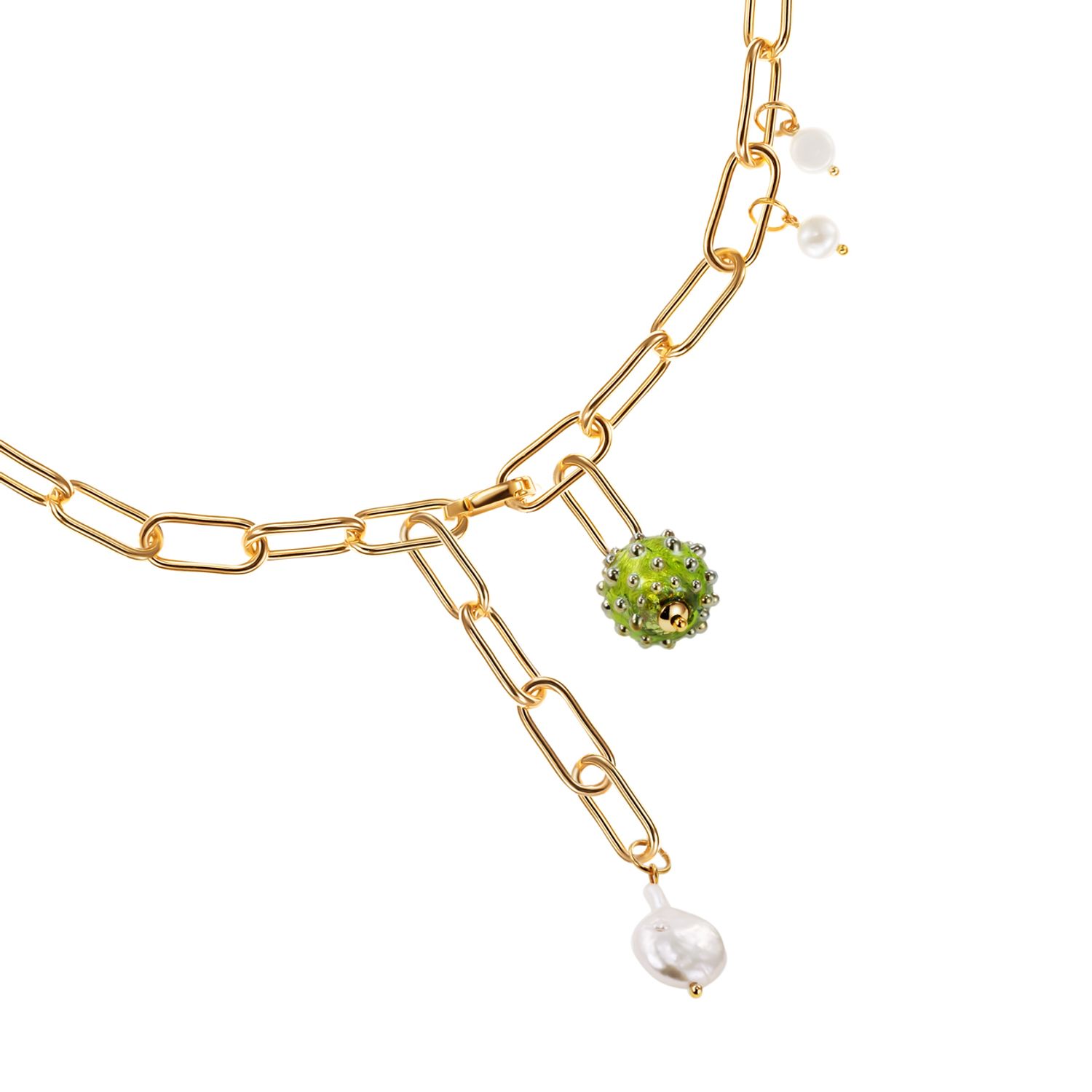 Цепь Golden Transformer Chain with Green Murano Bead and Pearls Necklace
