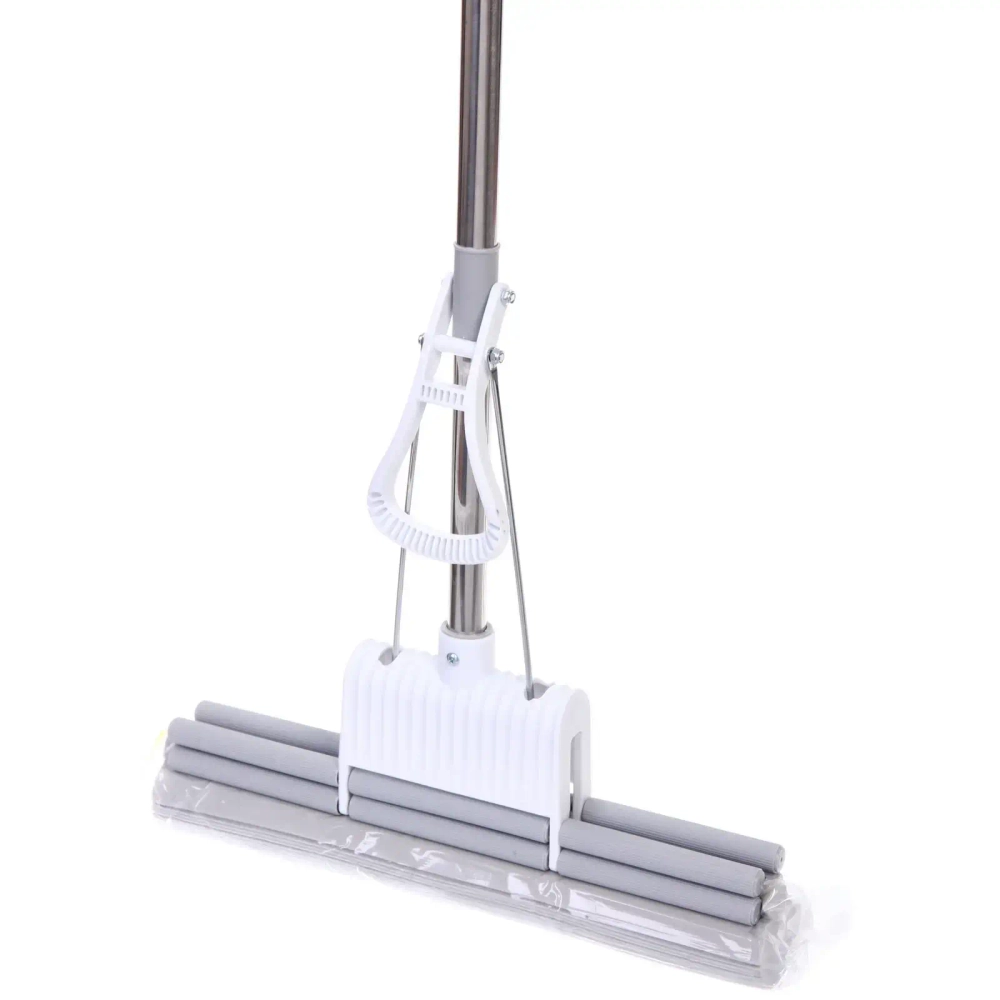 Швабра с губкой ПВА металлическая ручка 90-110 см(отжим двойной ролик, насадка 38см)
