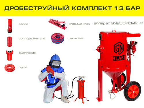 Высокобарный комплект дробеструйного оборудования на базе аппарата GN200RCMVHP с ДУ и СИЗ