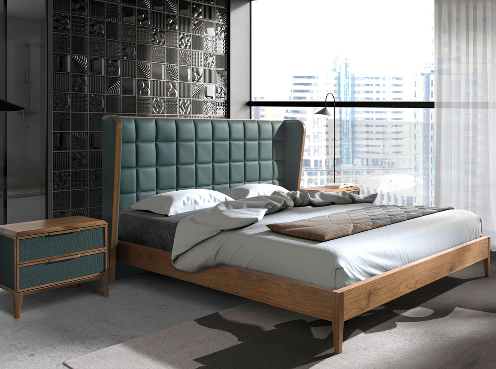 Кровать 7148/CP2305-B из экокожи темно-зеленого цвета