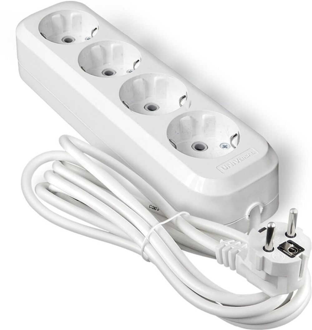 Удлинитель Универсал E-304 4 гнезда 3 метра с заземляющими контактами ПВС 3х1 (16972)