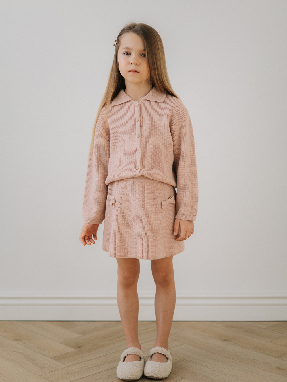 Юбка вязаная с бантиками, Пудровый