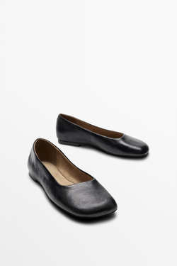 Massimo Dutti Кожаные балетки с квадратным носком, черный