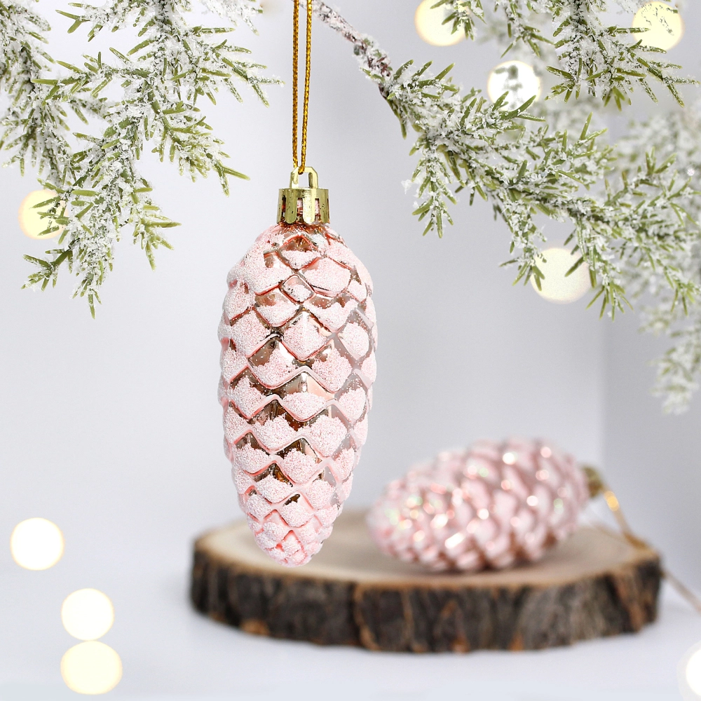 Ёлочные игрушки «Таинственное очарование» Шишки 9 см (набор 2шт), розовое золото