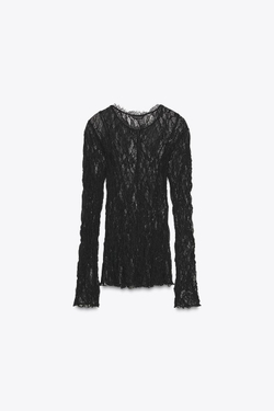 ZARA КРУЖЕВНОЙ ТОП, ЧЕРНЫЙ
