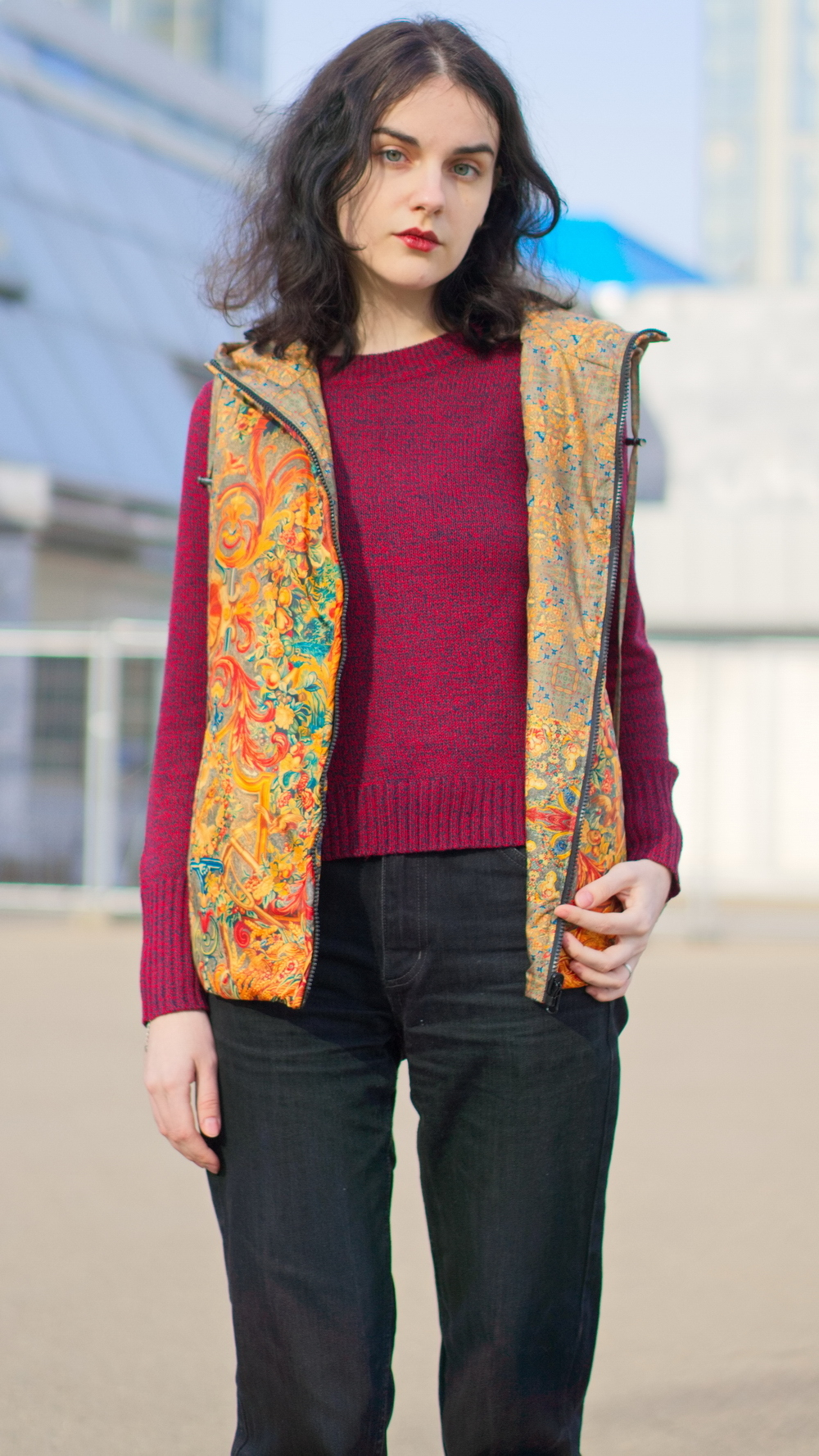 Двусторонний жилет "Четыре стихии", по мотивам фламандских гобеленов 17 века "Времена года, четыре стихии"