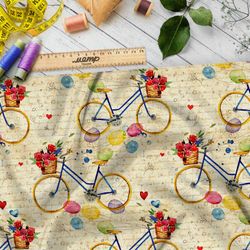 Ткань оксфорд 600 велосипеды с щариками и розами на фоне письма
