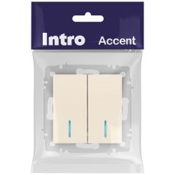 Выключатель Intro Accent 6-105-02 двойной с подсветкой, 10А-250В, IP20, СУ, AL/CU, слоновая кость