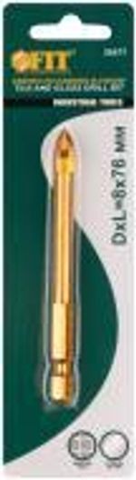 35477 Сверло по кафелю, 4 режущие кромки, титановое покрытие, u-хвостовик под биту 8 х 76 мм