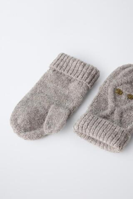 ZARA ВАРЕЖКИ С КИСТОЧКАМИ, ПЕСОЧНЫЙ