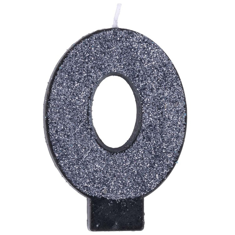 Свечи-цифры на торт в черном цвете с глиттером 8 см