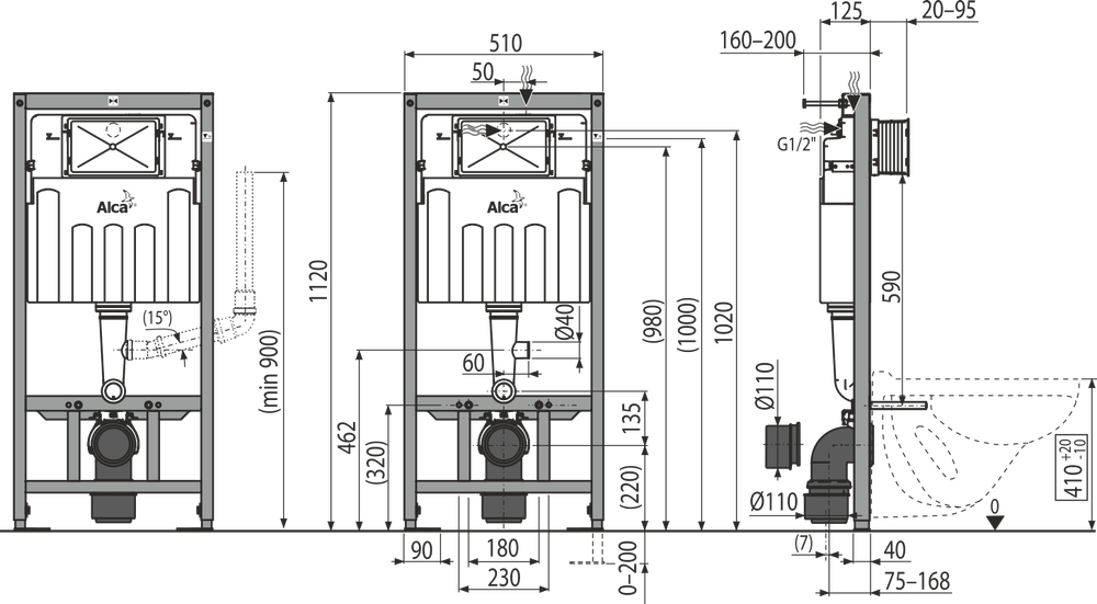 Инсталляция для унитазов AlcaPlast SadromodulAM101/1120V с возможностью вентиляции