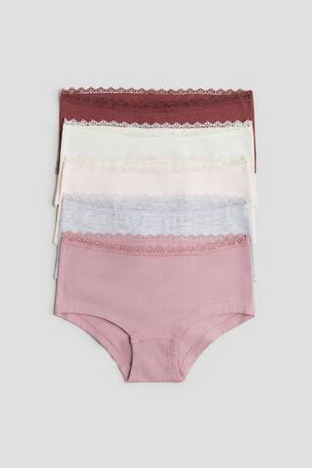 H&M Набор из пяти хлопковых трусиков, розовый