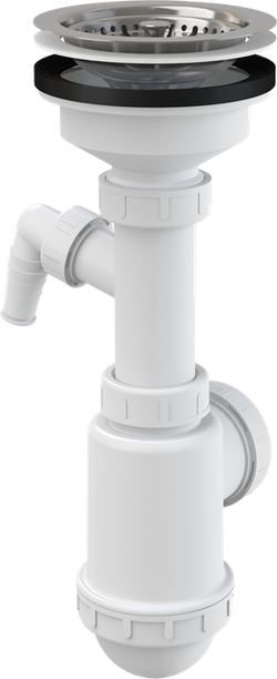 Сифон для мойки Alca Plast A446P 50/40 мм с нержавеющей peшeткой 115 мм и подводкой