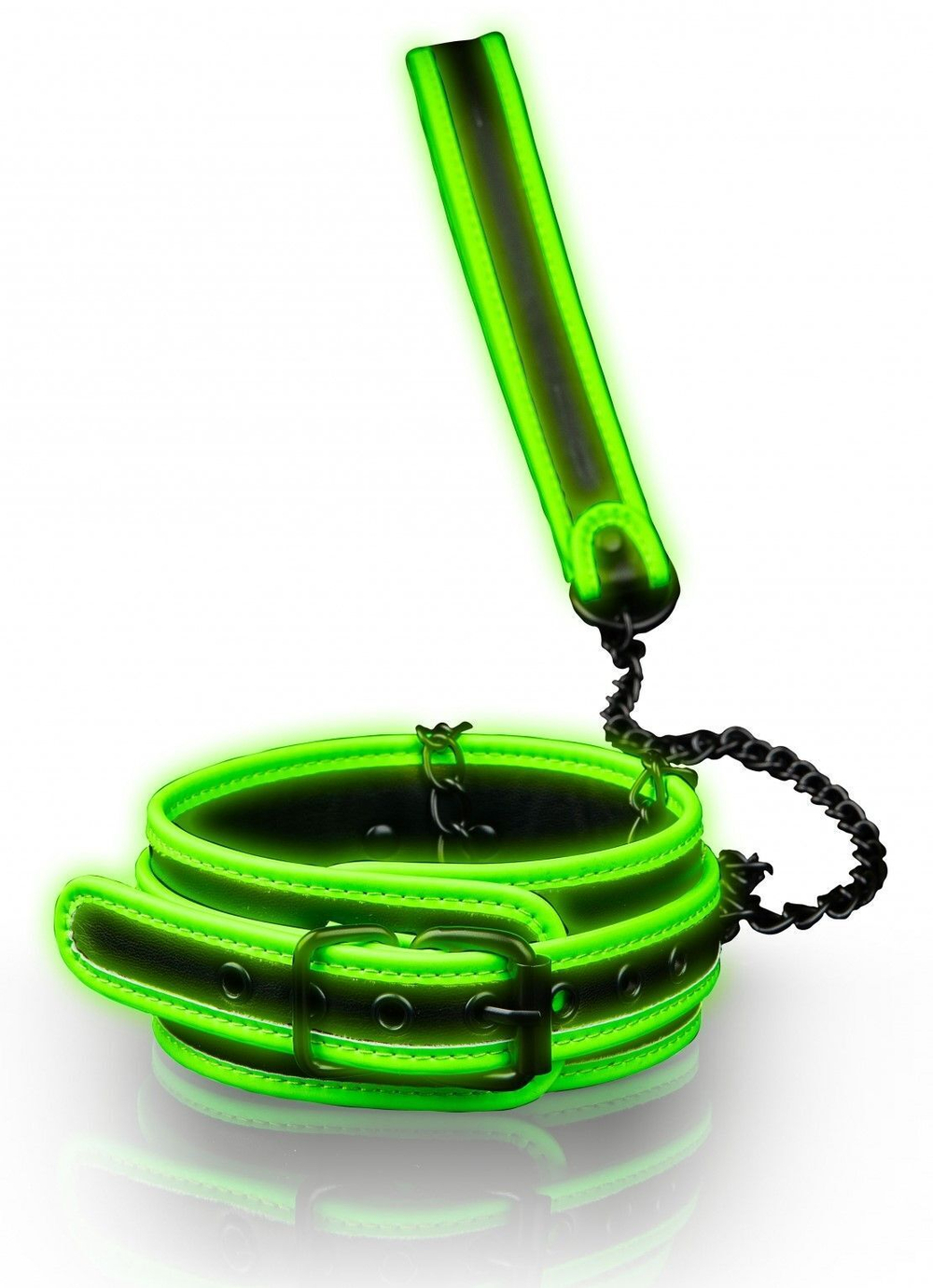 Люминесцентный ошейник с поводком (Цвет: зеленый с черным)