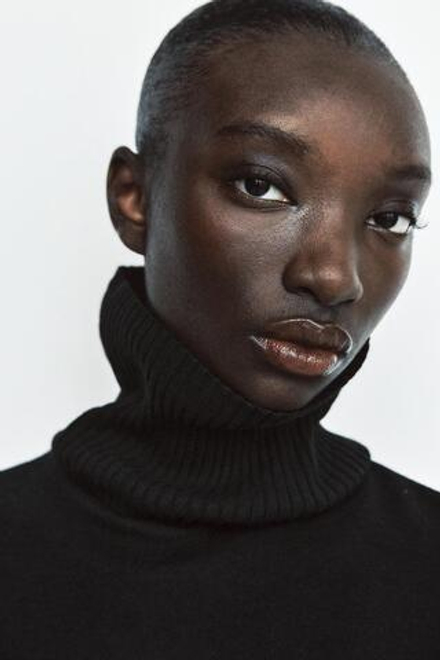 ZARA ТОП ИЗ МЯГКОЙ ТКАНИ С ВЫСОКИМ ВОРОТНИКОМ, ЧЕРНЫЙ