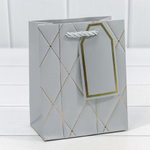 Пакет подарочный 12х15х7см Фигуры и узоры "Ромбы и линии" (Серебряный)