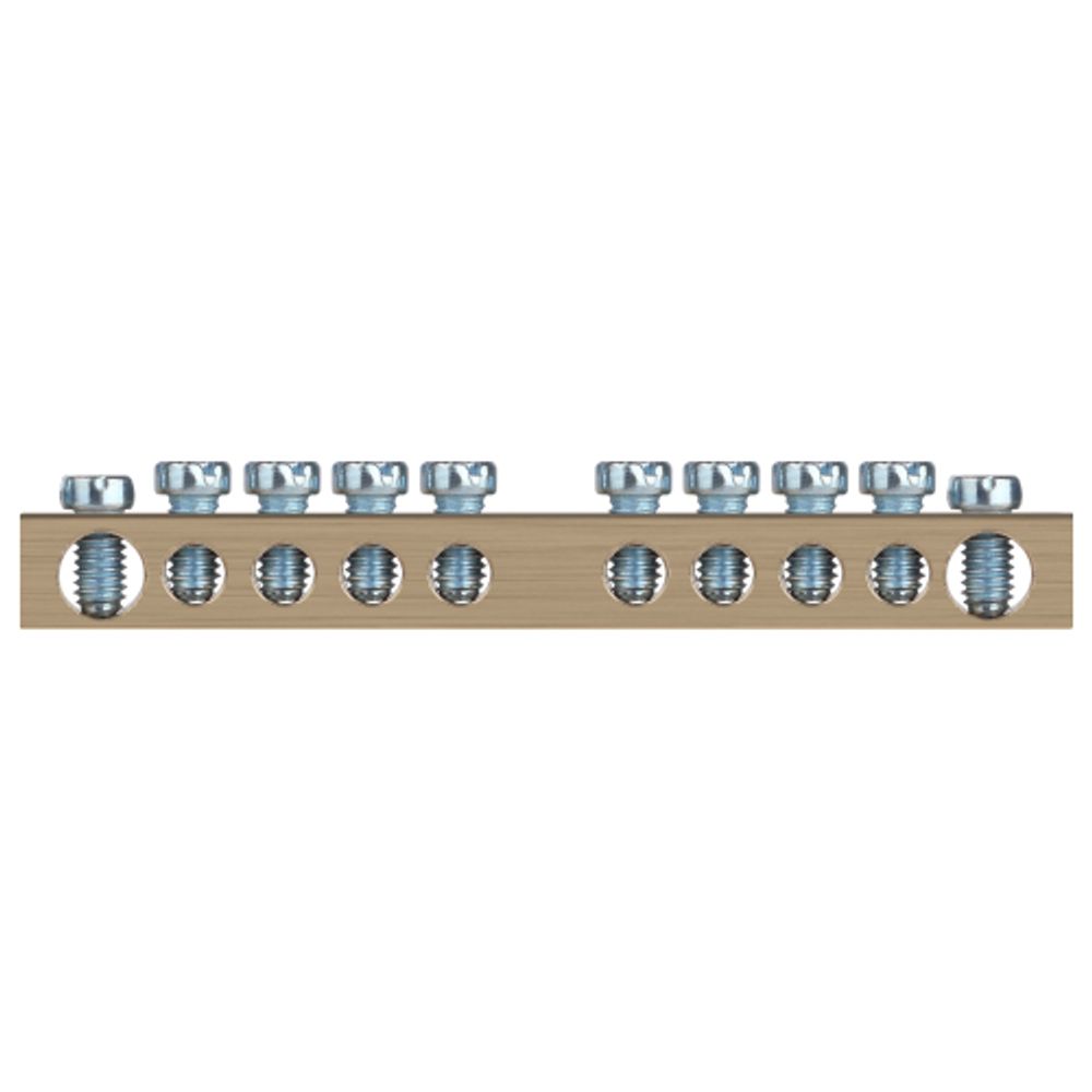 Шина ЭРА NO-122-15 PEN земля-ноль 6х9мм 10/1 латунная с креплениями по центру | Шины N, PE, PEN