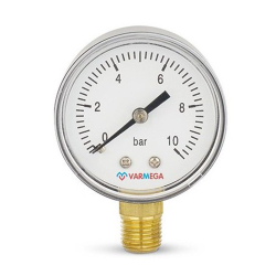 Манометр VARMEGA радиальный 50 мм, 10 бар, 1/4", VMMT10-501002