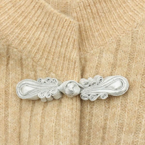 Сутажная застежка 7 см, серебро, NO.1, 5 шт