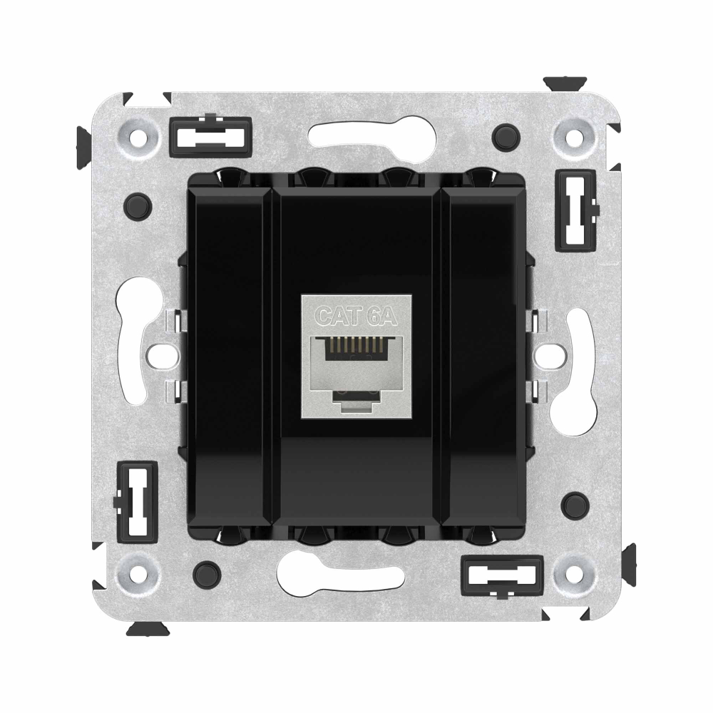 Компьютерная розетка RJ-45 без шторки в стену, кат.6А одинарная экранированная, "Avanti", "Черный квадрат"