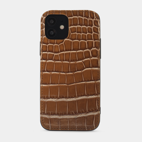 Special order: Чехол-накладка для iPhone 12/12Pro из кожи крокодила, цвета карамель лак