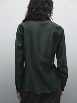 Massimo Dutti Рубашка из струящейся полупрозрачной ткани, темно-зеленый