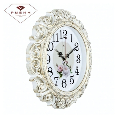 4126-003 Часы настенные круг ажурный d=40,5см, корпус белый с золотом "Нежные пионы" "Рубин"