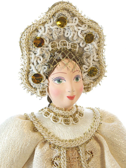 Кукла коллекционная фарфоровая Снегурочка в золотистом наряде