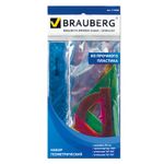 Набор чертежный средний BRAUBERG "Crystal" (линейка 20 см, 2 угольника, транспортир), цветной, 210296