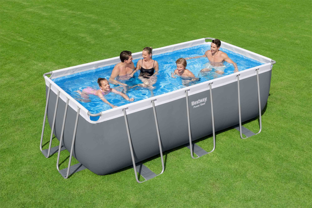 Каркасный прямоугольный бассейн Bestway 412х201х122 см + песочный ф/насос 3028 л/ч, лестница (56457 BW)