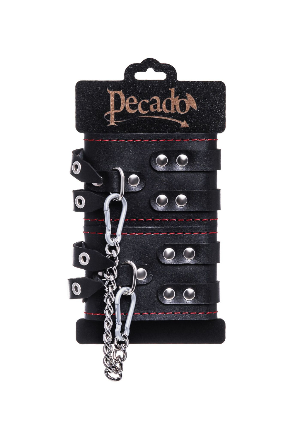 Кожаные оковы Pecado 2142, два ремня и контрастная строчка