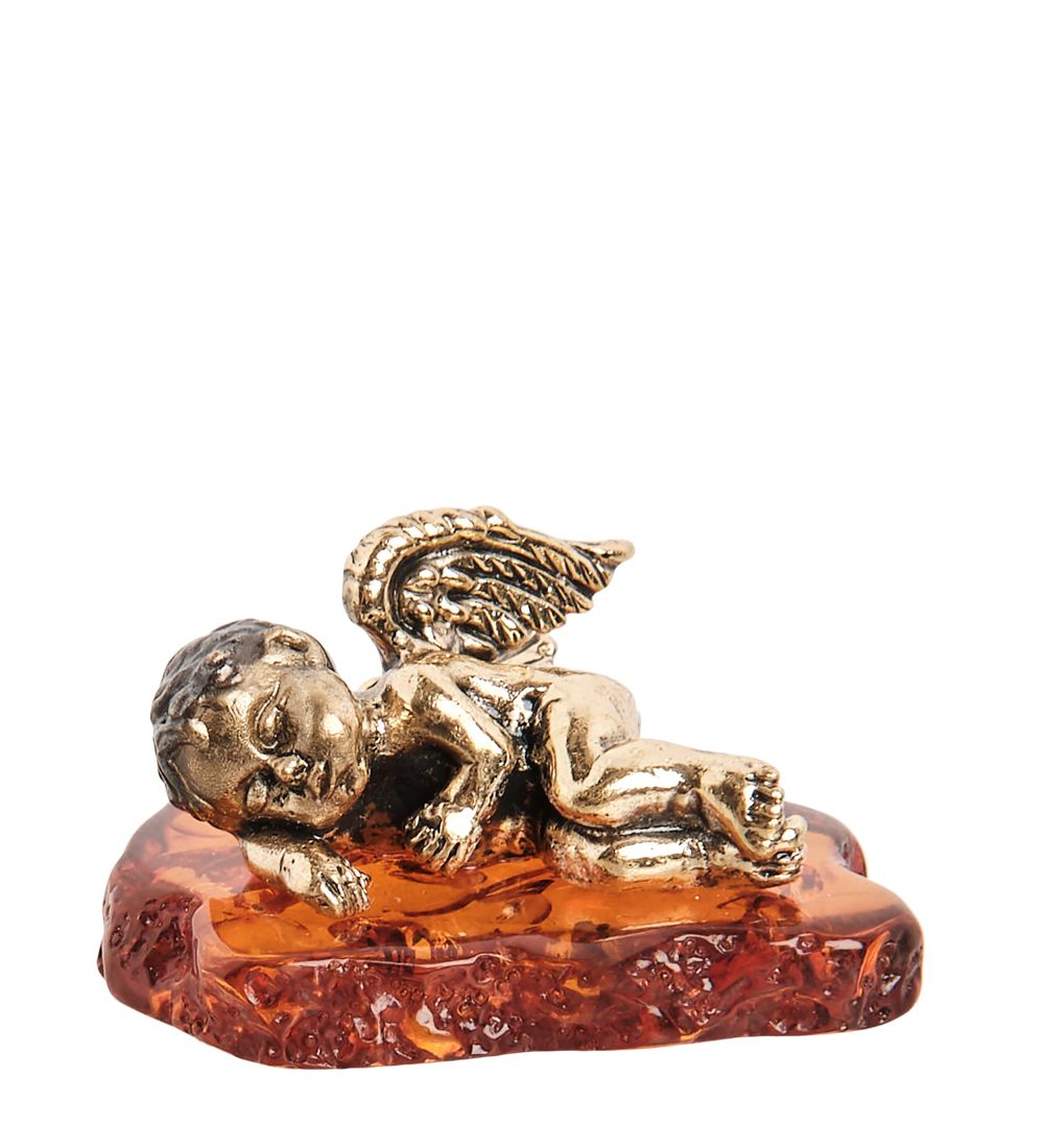 Народные промыслы AM-1540 Фигурка «Ангелочек спящий» мал. (латунь, янтарь)