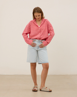 Рубашка из вареного хлопка, розовая