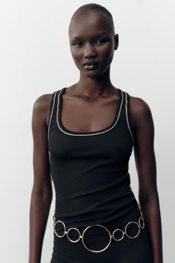 ZARA ТОП С КОНТРАСТНОЙ ОТДЕЛКОЙ И БЛЕСТЯЩЕЙ НИТЬЮ, ЧЕРНЫЙ