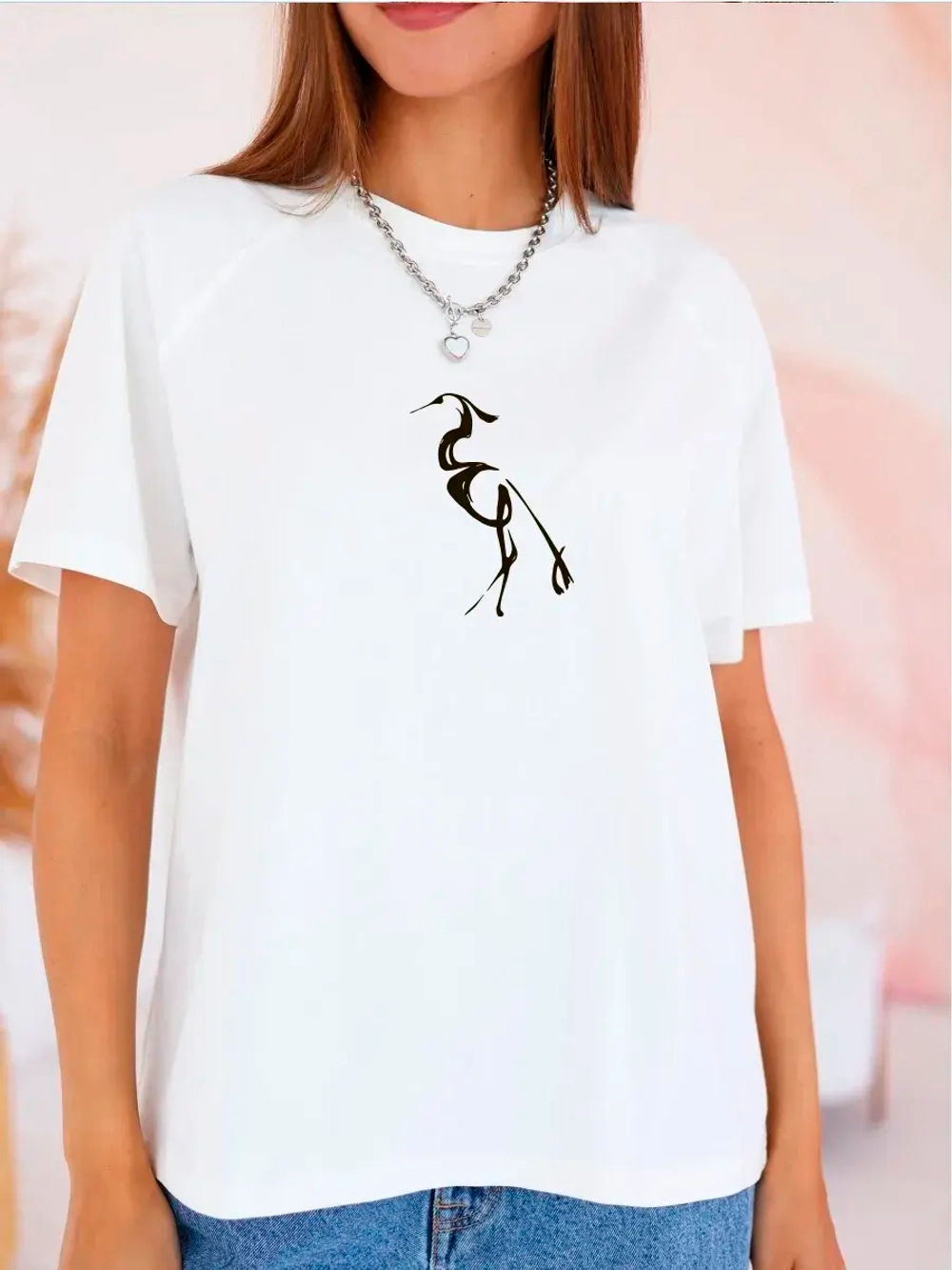 Футболка больших размеров с принтом цапля