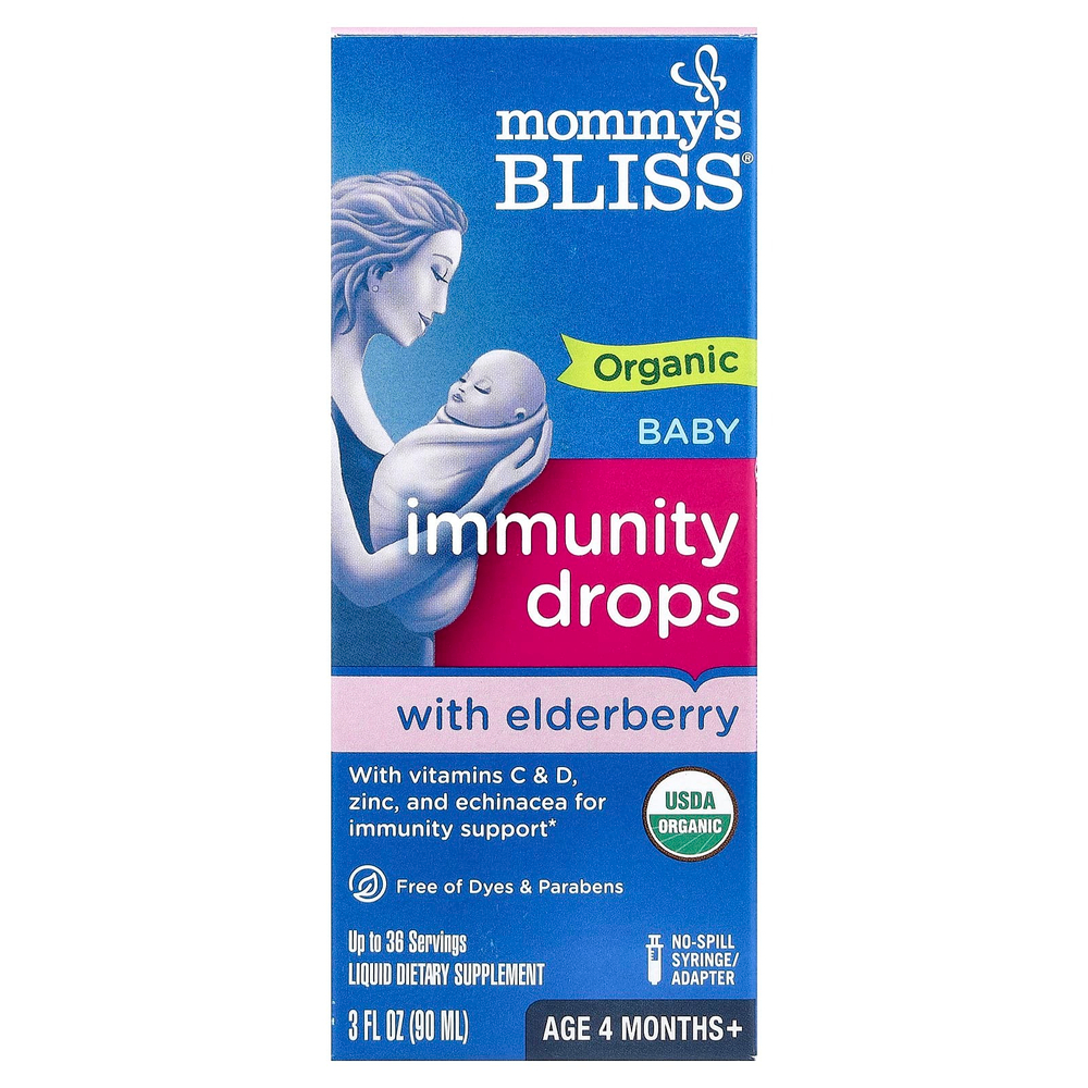 Mommy's Bliss, органические капли для иммунитета с бузиной, для детей от 4 месяцев, 90 мл (3 жидк. унции)