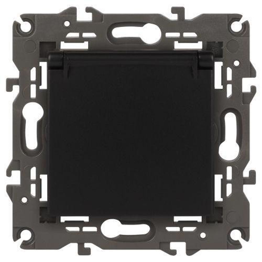 Розетка 1-м СП Эра Elegance 14-2103-05 16А IP20 16AX 250В 2P+E Schuko защ. шторки с крышкой антрацит Эра Б0034282