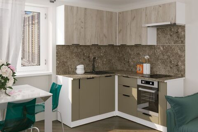 Кухонный гарнитур Альба мега прайм 2 1600х1700 мм, каркас ЛДСП, фасад ЛДСП, Белый/Дуб браун/Мокко(ПМ+СДШ)