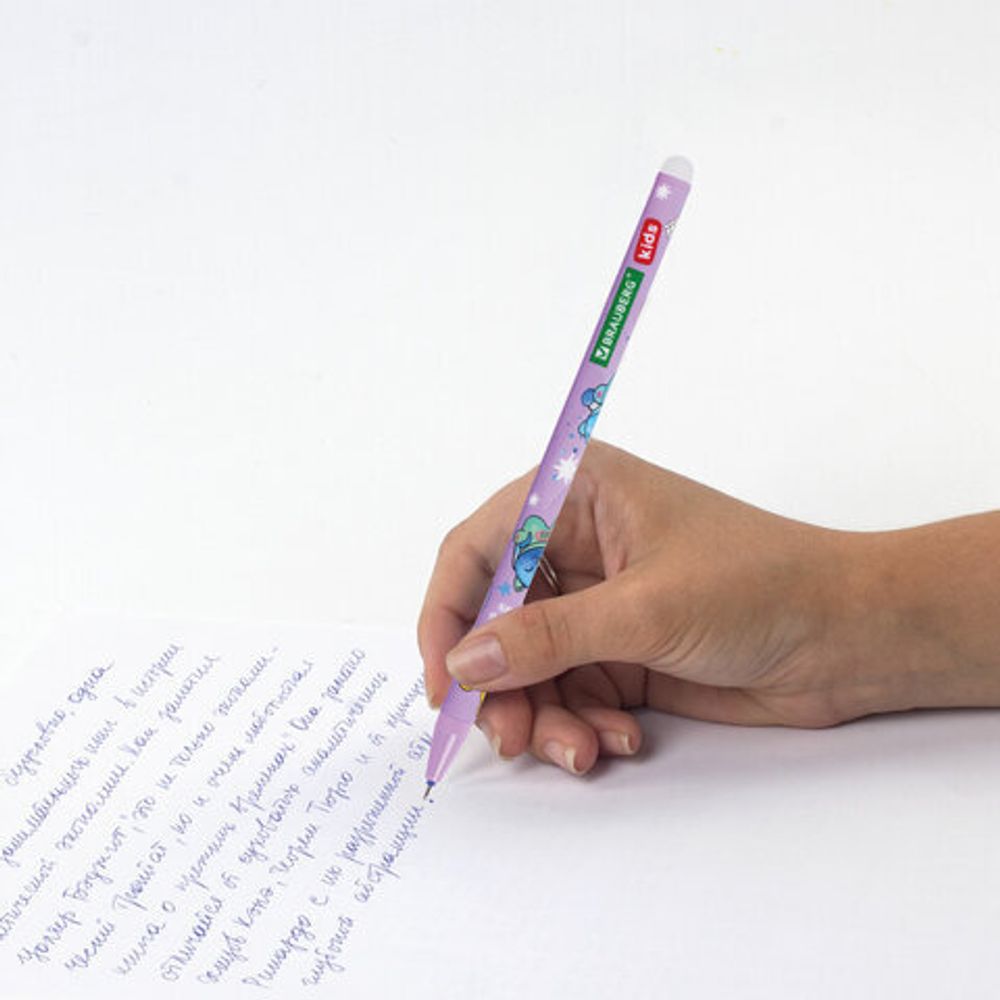 Ручки стираемые гелевые BRAUBERG KIDS "AMONG CATS", СИНИЕ, КОМПЛЕКТ 12 ШТУК, игольчатый наконечник 0,5 мм, линия 0,35 мм, 144099