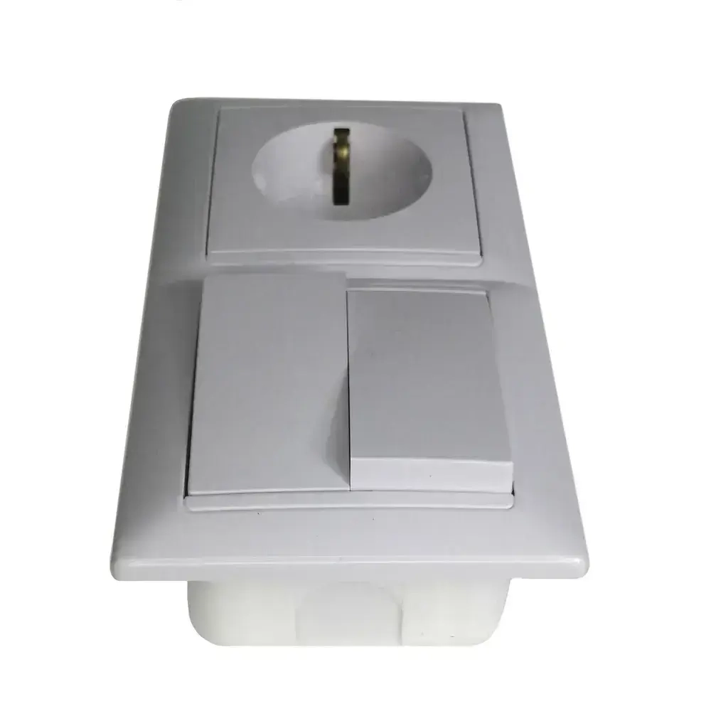 Блок Выключатель двухклавишный + розетка с заземлением скрытой установки BYLECTRICA СветоПрибор серия СТИЛЬ, белый, 2В-РЦ-693