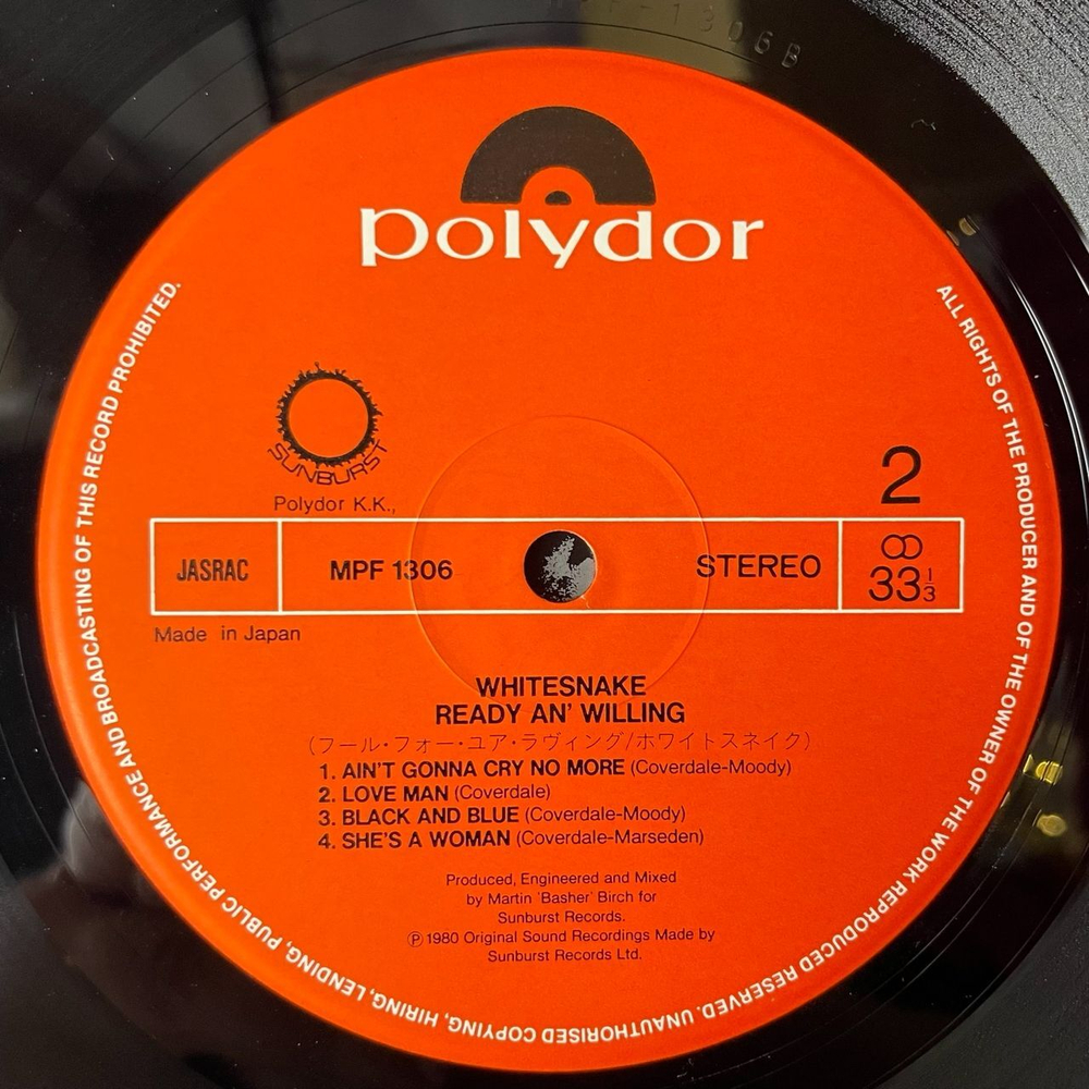 Винтажная виниловая пластинка LP Whitesnake Ready An Willing (Japan 1980) (Obi) Black And Blue