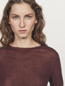 Massimo Dutti Футболка из 100% хлопка с деталями на воротнике, бургунди