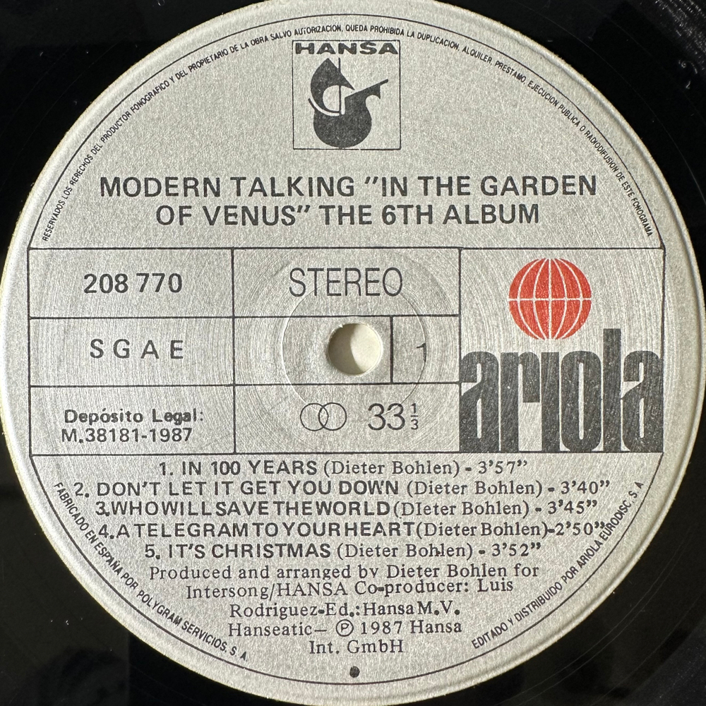 Modern Talking ‎– In The Garden Of Venus - The 6th Album (Испания 1987г.)