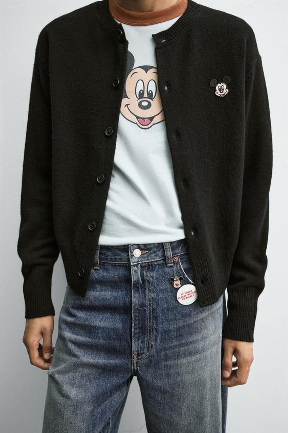 ZARA HARRY LAMBERT X DISNEY КАРДИГАН С НАШИВКОЙ MINNIE MOUSE, ЧЕРНЫЙ