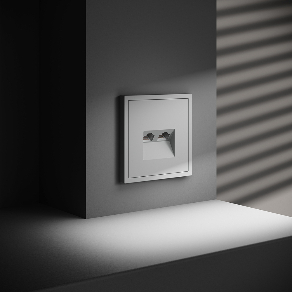 Розетка компьютерная встраиваемая VOLTUM S70 двойная RJ45+RJ45 кат.6, (белый матовый)